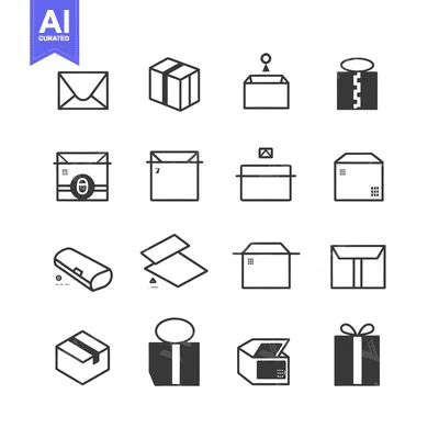 Aset premium populer: A Set of Simple Black and White Line Icons Depicting Various Shipping