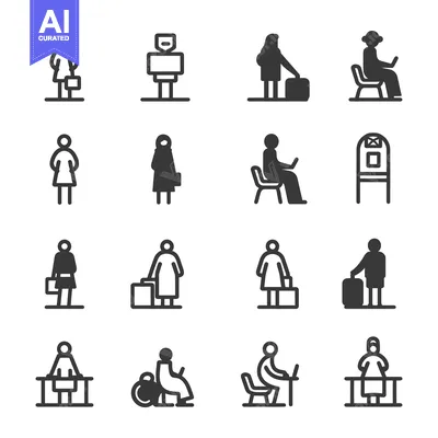 Aset desain premium: A Set of Simple Icon Illustrations Depicting People Traveling in an Ai
