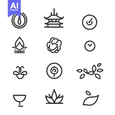 Aset desain premium: A Set of Simple, Line-Drawn Asian-Inspired Icons
