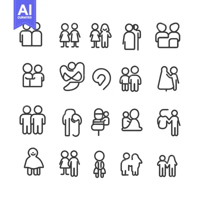 Aset desain premium: A Set of Simple Line Icons Depicting Various Pairs of People