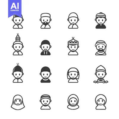 Popular premium asset: A Set of Simple Outline Icons Depicting Muslim People with Variations