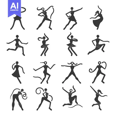 Aset desain premium: A Set of Simple Silhouettes Depicting Dancing Women