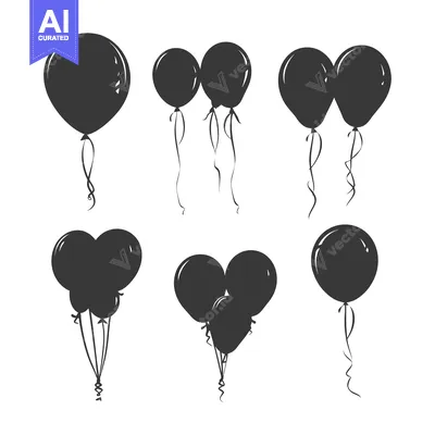 Aset premium populer: A Set of Six Black Balloon Silhouettes with Ribbons
