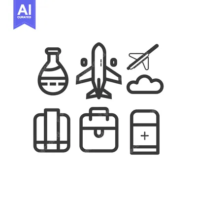 Premium design asset: A set of six linear icons depicting travel-related items
