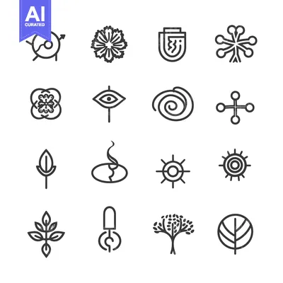 Aset desain premium: A Set of Sixteen Abstract Linear Icons