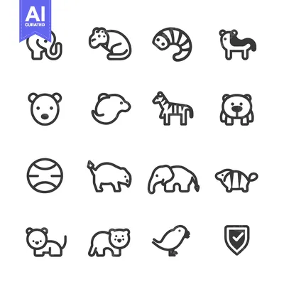 Popular premium asset: A Set of Sixteen Animal Icons in Black and White