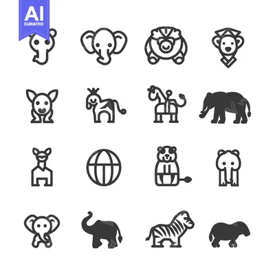 Aset premium populer: A Set of Sixteen Animal Icons in Line Art Style
