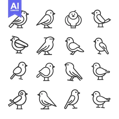 Aset premium populer: A Set of Sixteen Bird Icons in Outline Style