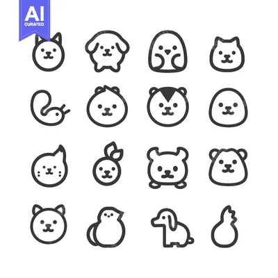Aset desain premium: A Set of Sixteen Black and White Animal Icons