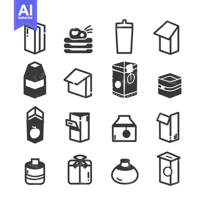 A Set of Sixteen Black and White Box Icons