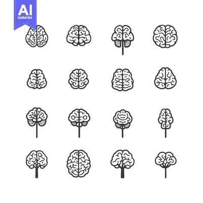 A Set of Sixteen Black and White Brain Icons