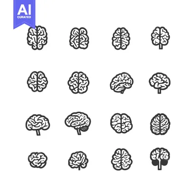 Aset premium populer: A Set of Sixteen Black and White Brain Icons