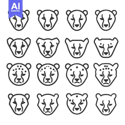 Popular premium asset: A Set of Sixteen Black and White Cheetah Head Icons with Variations in