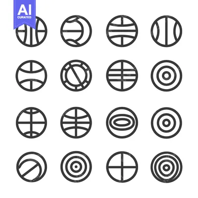 Premium design asset: A Set of Sixteen Black and White Circular Icons Featuring Geometric Pa