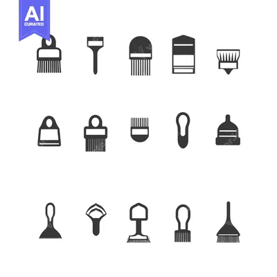Premium design asset: A Set of Sixteen Black and White Cleaning Brush Icons