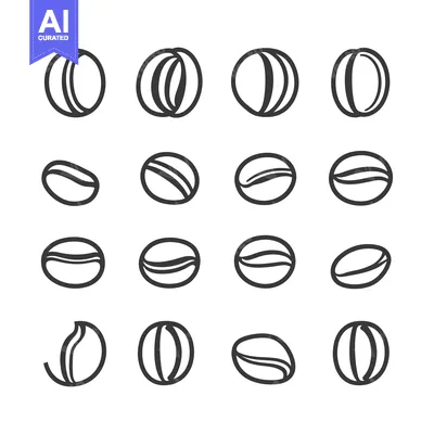 Aset desain premium: A Set of Sixteen Black and White Coffee Bean Icons