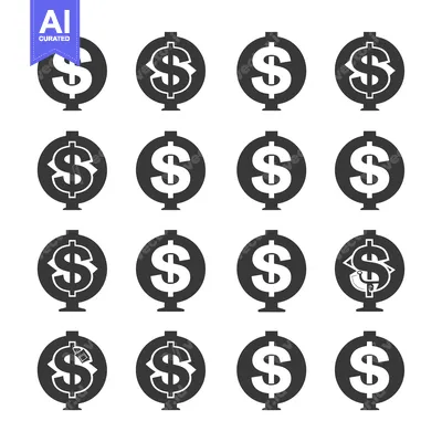 Aset premium populer: A Set of Sixteen Black and White Dollar Globe Icons