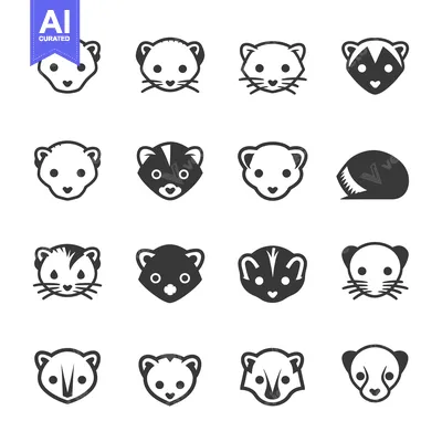 Aset premium populer: A Set of Sixteen Black and White Ferret Icons
