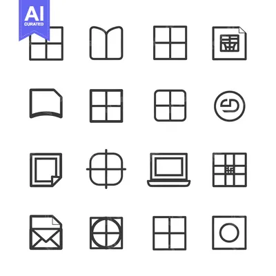 Aset desain premium: A Set of Sixteen Black and White Grid and Window Icons