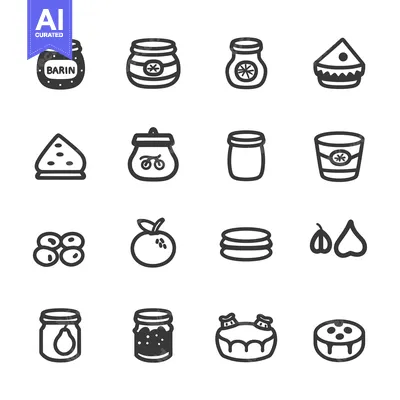 Premium design asset: A Set of Sixteen Black and White Illustrations Depicting Jars of Jam a