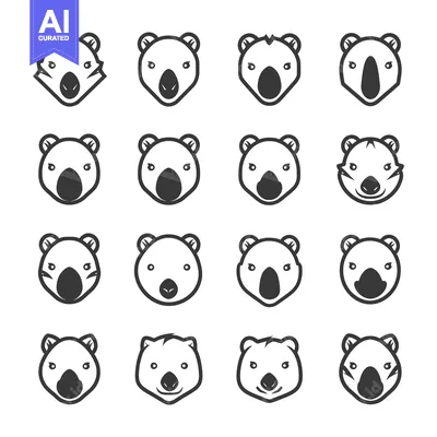 Popular premium asset: A Set of Sixteen Black and White Koala Bear Faces