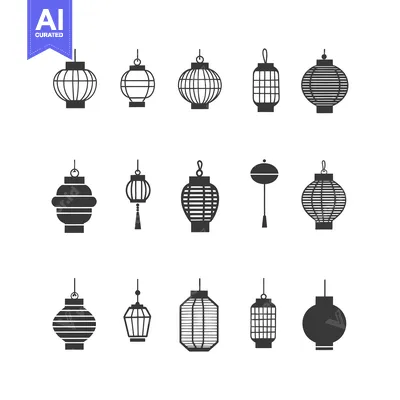 A Set of Sixteen Black and White Lantern Icons