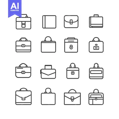 Aset premium populer: A Set of Sixteen Black and White Line Art Briefcase Icons