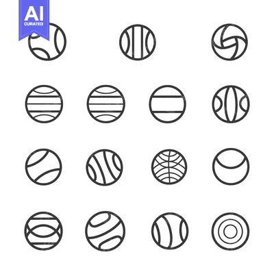 Aset premium populer: A Set of Sixteen Black and White Line Drawings of Balls