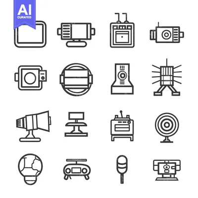 Aset premium populer: A Set of Sixteen Black and White Line Drawings of Cameras