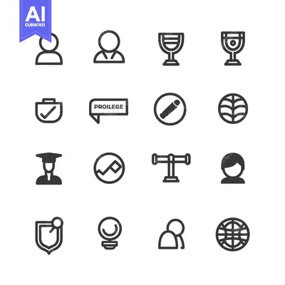 Aset premium populer: A Set of Sixteen Black and White Line Icons for a Website or App