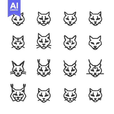 Aset premium populer: A Set of Sixteen Black and White Lynx Head Icons