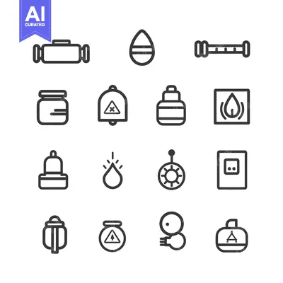 Aset premium populer: A Set of Sixteen Black and White Outline Icons Related to Water