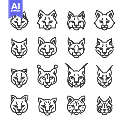Aset premium populer: A Set of Sixteen Black and White Outline Lynx Head Icons