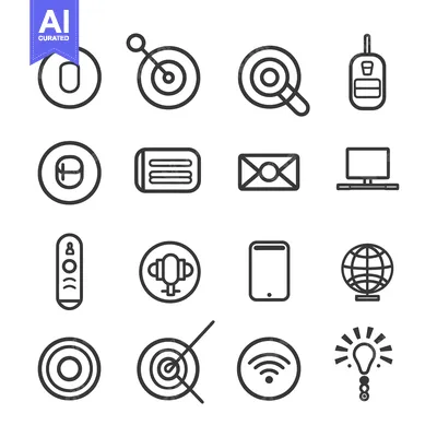 Aset desain premium: A Set of Sixteen Black and White Outline Technology Icons