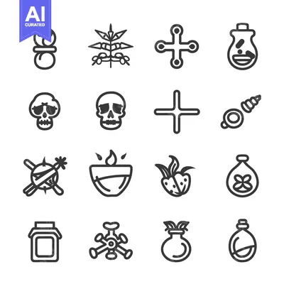 Aset premium populer: A Set of Sixteen Black and White Potion Bottle Icons