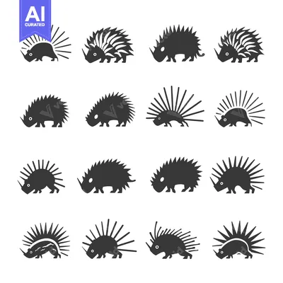 Aset premium populer: A Set of Sixteen Black and White Silhouette Images of Porcupines