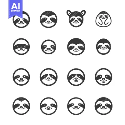 A Set of Sixteen Black and White Sloth Icons