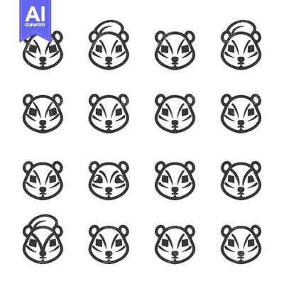Aset desain premium: A Set of Sixteen Black and White Squirrel Illustrations with Varying F