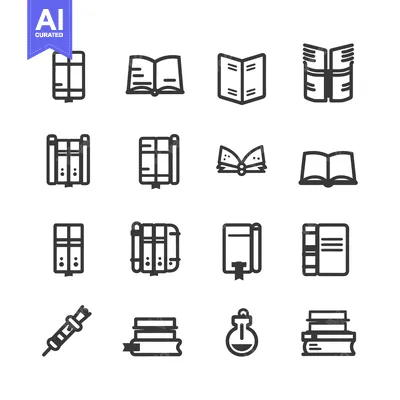 Aset desain premium: A Set of Sixteen Book-Related Icons in a Linear Style