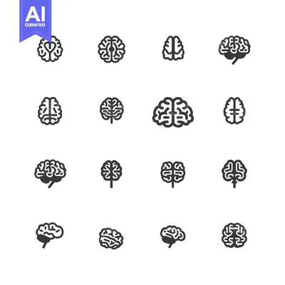 Aset desain premium: A Set of Sixteen Brain Icons in Different Styles