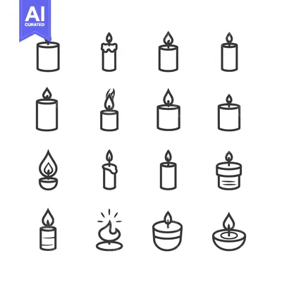 Aset premium populer: A Set of Sixteen Candle Icons in Black Line Art Style