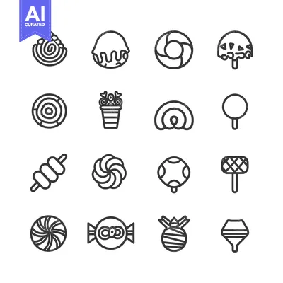 Premium design asset: A Set of Sixteen Candy and Sweet Treat Line Icons