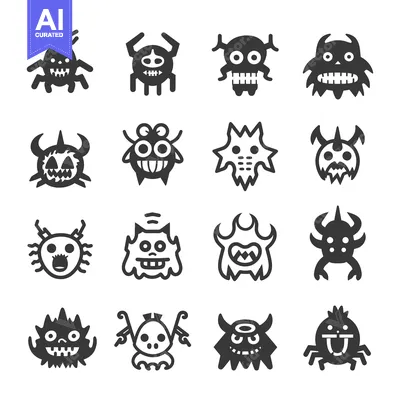 Aset premium populer: A Set of Sixteen Cartoon Monster Icons with Different Facial Expressio