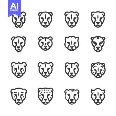Aset desain premium: A Set of Sixteen Cheetah Head Icons in Various Styles