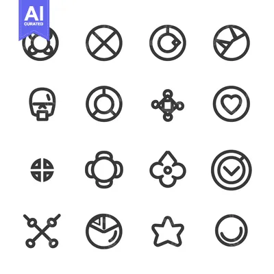 Aset premium populer: A Set of Sixteen Circular and Star-Shaped Geometric Icons