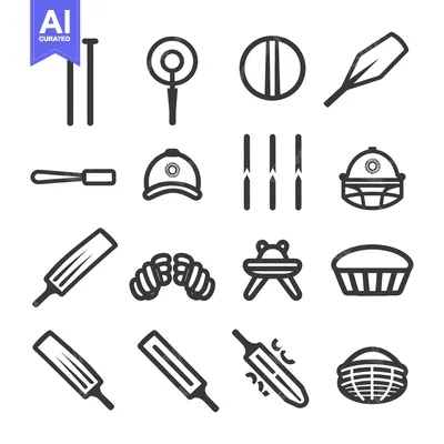 A Set of Sixteen Cricket Sport Icons