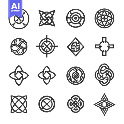 Aset desain premium: A Set of Sixteen Geometric Black and White Celtic Knot Designs