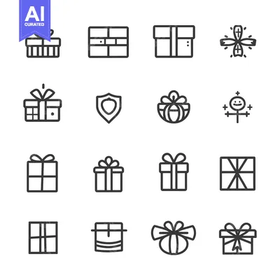 Aset desain premium: A Set of Sixteen Gift Box Icons with Different Decorations