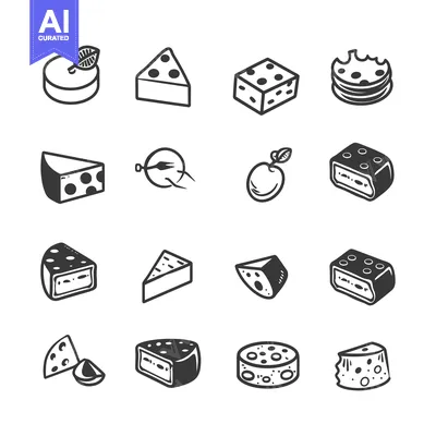 A Set of Sixteen Hand-Drawn Cheese Icons