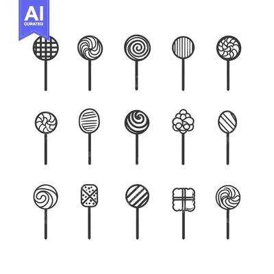 A Set of Sixteen Hand-Drawn Lollipop Designs